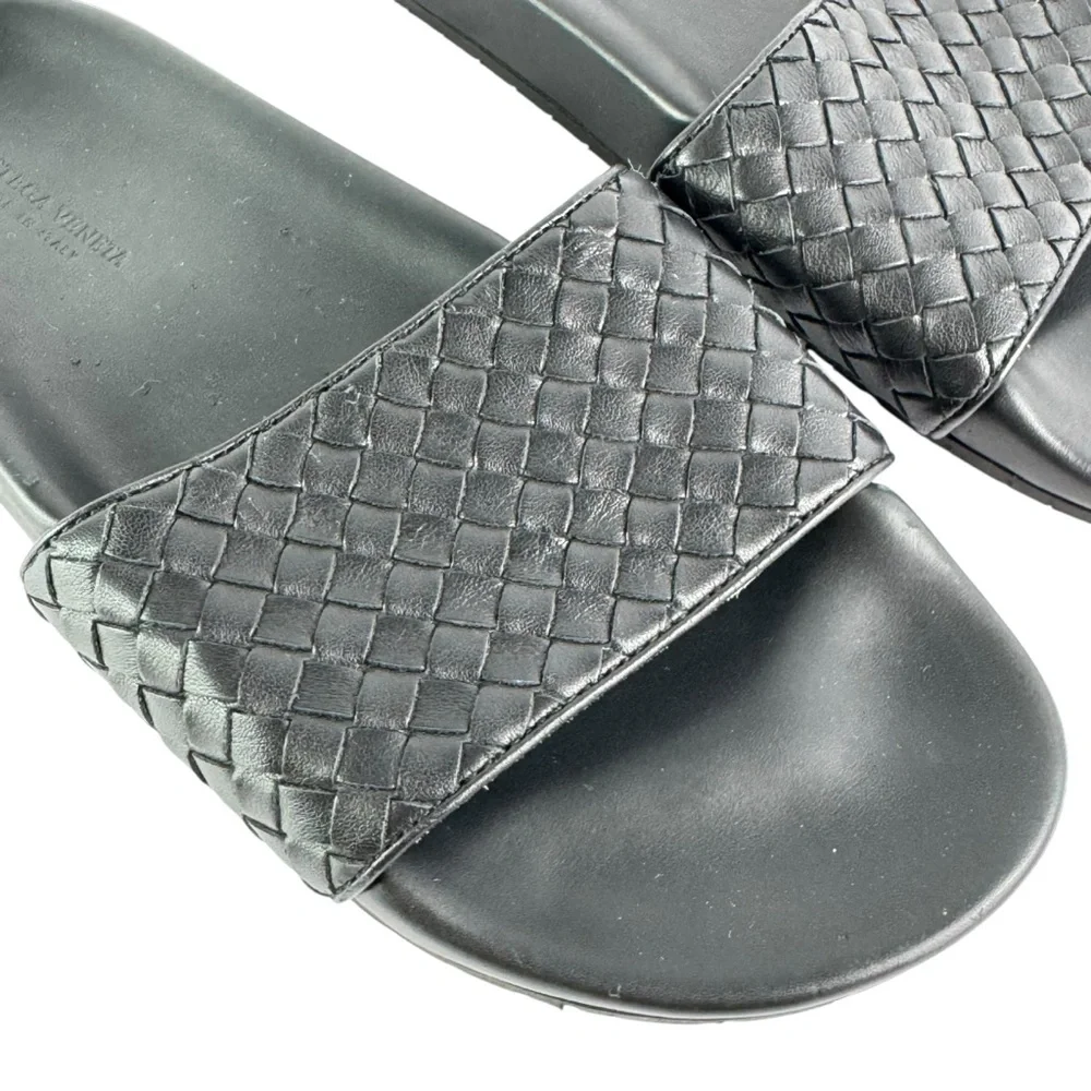 BOTTEGA VENETA Black Intrecciato Woven Leather Men Slide Sandals 40-7US - Picture 6 of 11